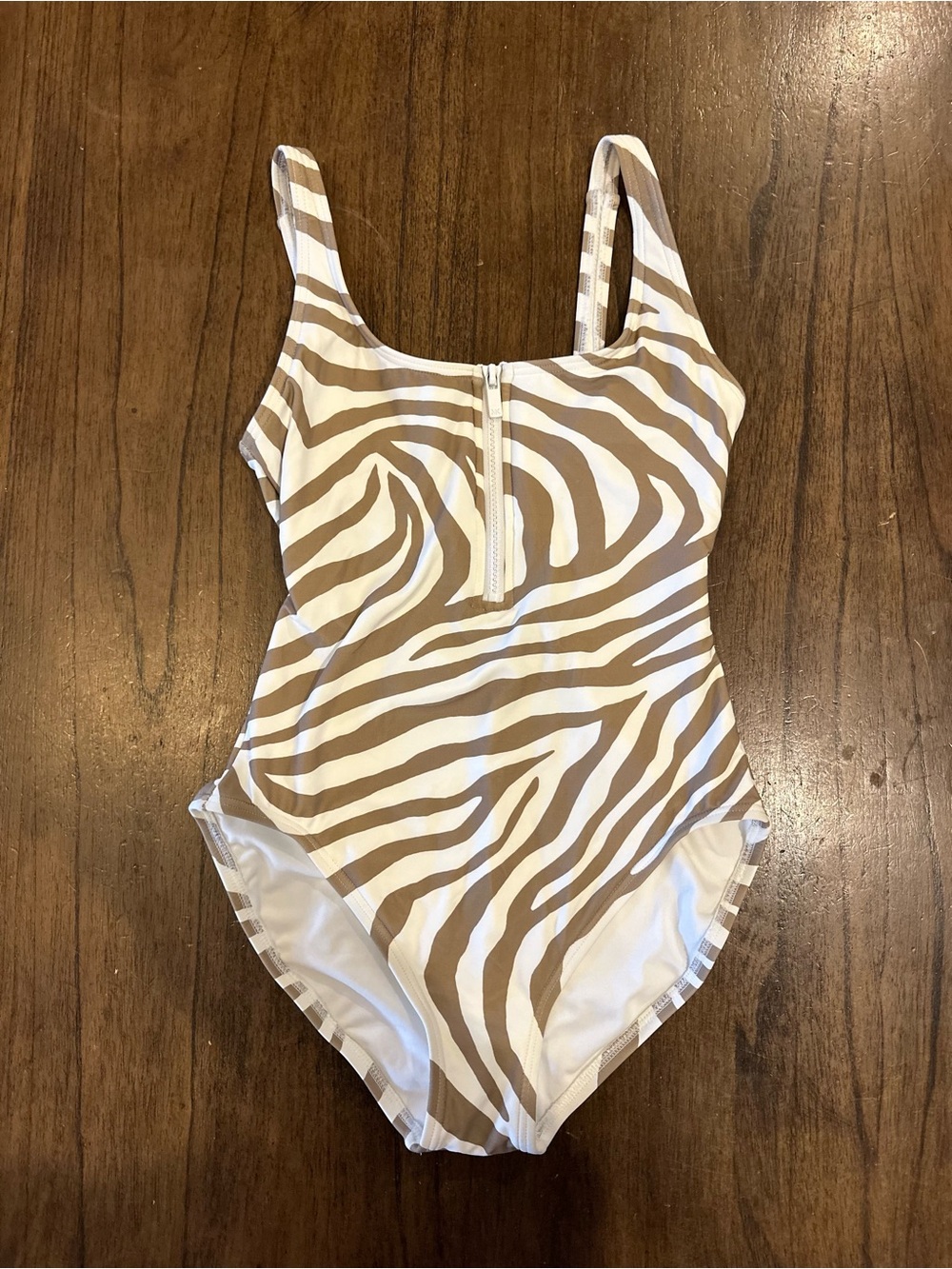 Michael Kors Zebra Print One Piece Swimsuit Zip Front Size 8 NWOT